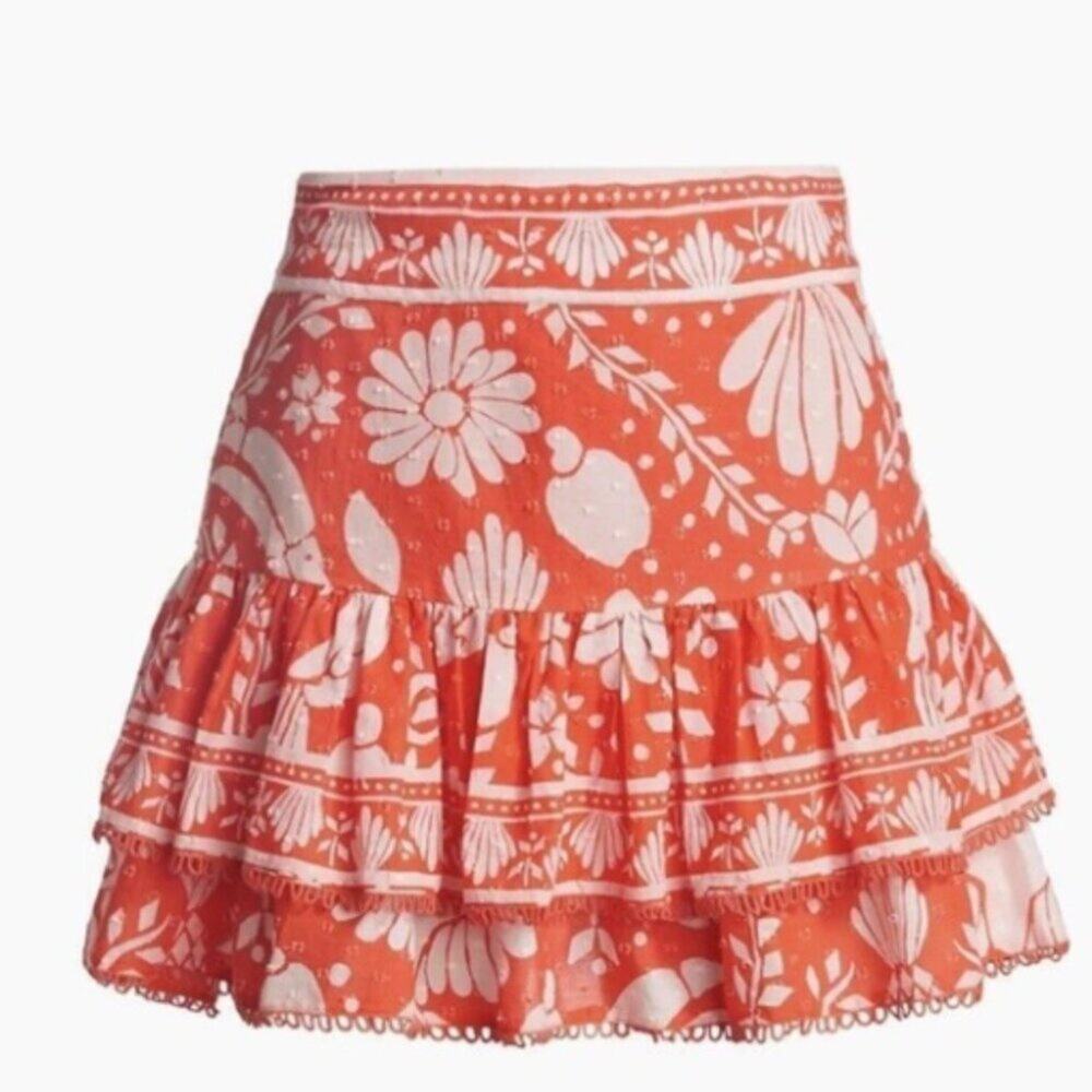 Farm Rio Orange Neon Jungle Mini Skirt Women's Size XL Orange White Casual